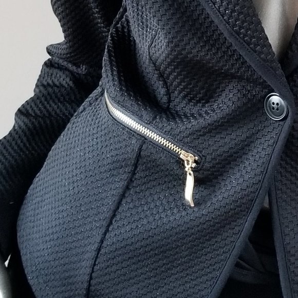 Black Blazer with Metal Zipper Pockets - with Free Gift - Picture 3 of 4